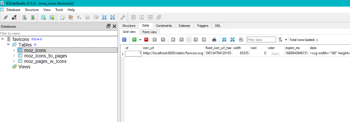 Opening favicons.sqlite with SQLiteStudio
